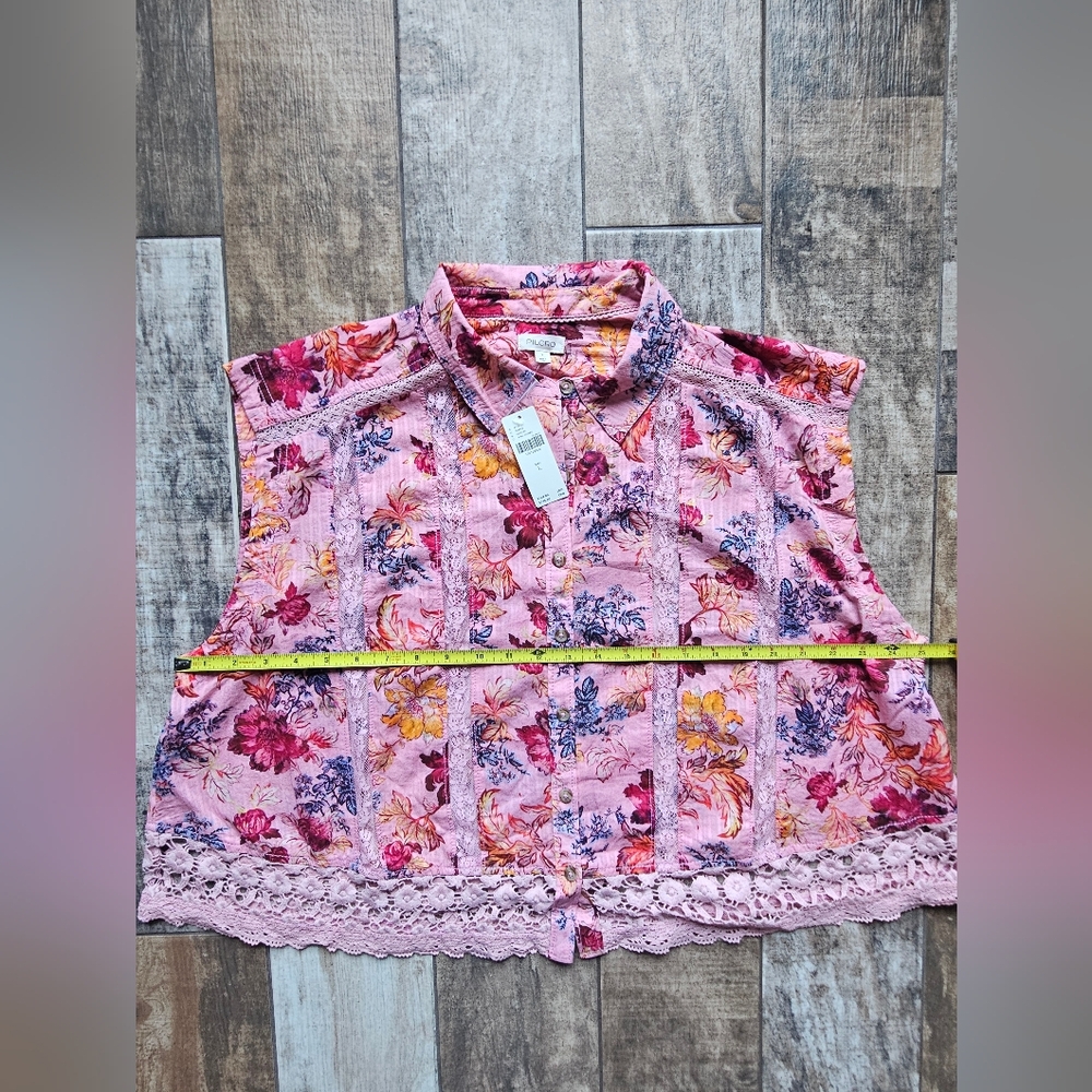 Pilcro Pink Floral Lace-Trim Sleeveless Blouse - Picture 6 of 17
